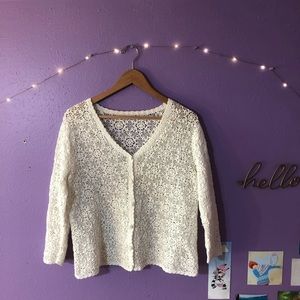 Handmade White Crochet Cardigan - Possible Vintage